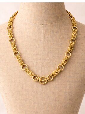 Italian Byzantine Link Chain Necklace 18K GP Gold Plated Toggle 27"